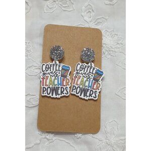 Coffee Teacher Powers Plastic Earrings Sparkle Fun